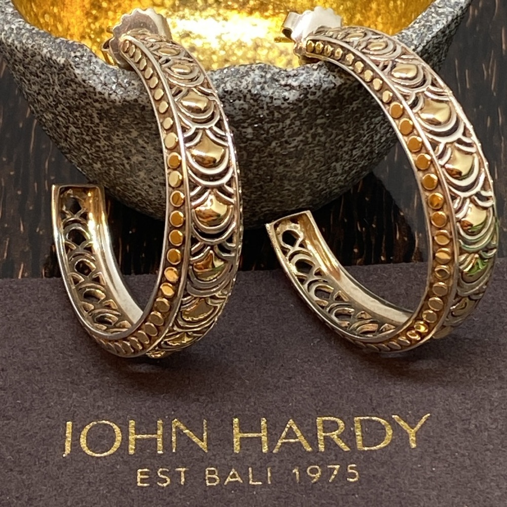 John Hardy 18K Silver Naga Large Hoop Earrings